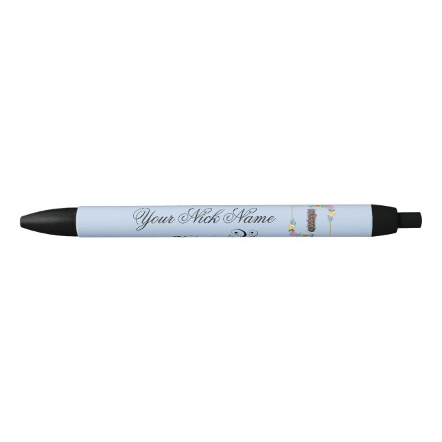 Elegant Floral Initial I Black Ink Pen (Front)