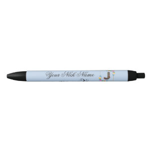 Elegant Floral Initial J Black Ink Pen