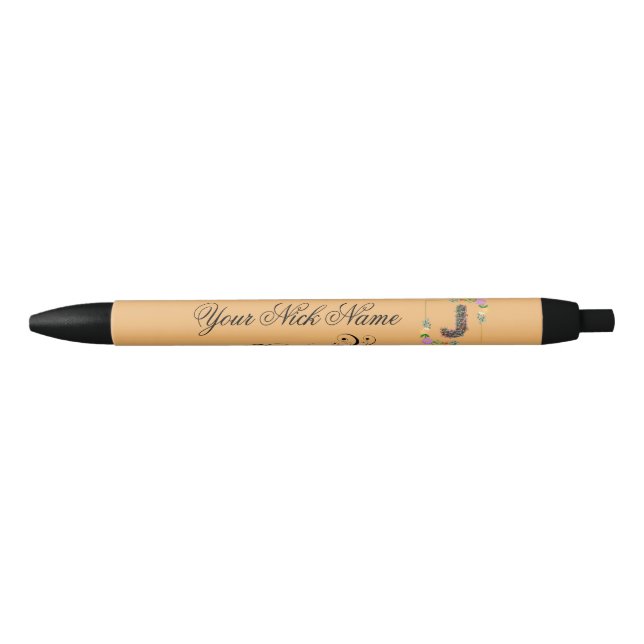 Elegant Floral Initial J Black Ink Pen (Front)