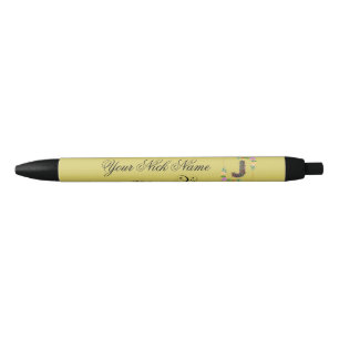 Elegant Floral Initial J Black Ink Pen