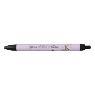 Elegant Floral Initial K Black Ink Pen