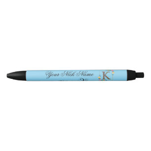 Elegant Floral Initial K Black Ink Pen