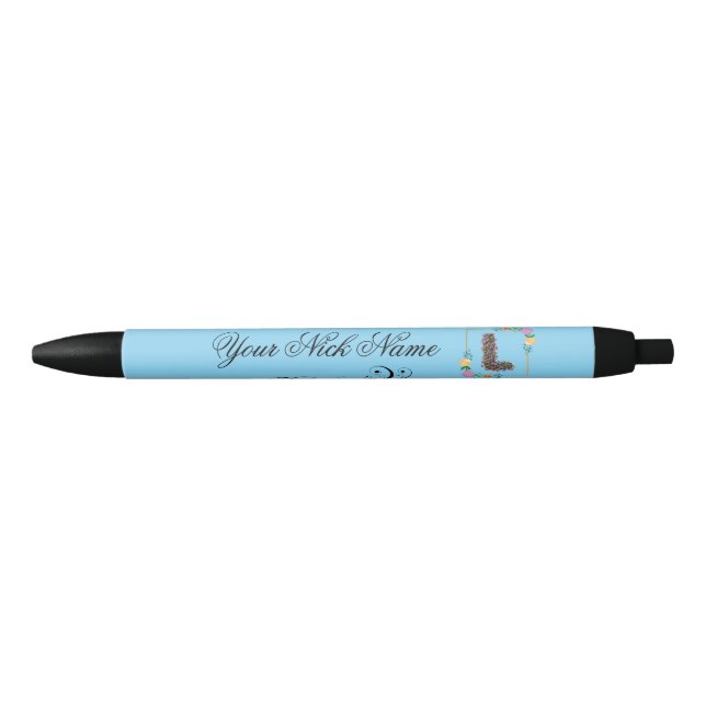 Elegant Floral Initial L Black Ink Pen (Front)