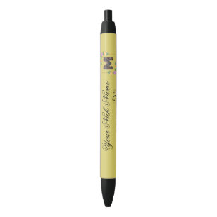 Elegant Floral Initial M Black Ink Pen