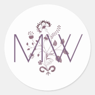 Elegant Floral Initials Monogram Raspberry Classic Round Sticker