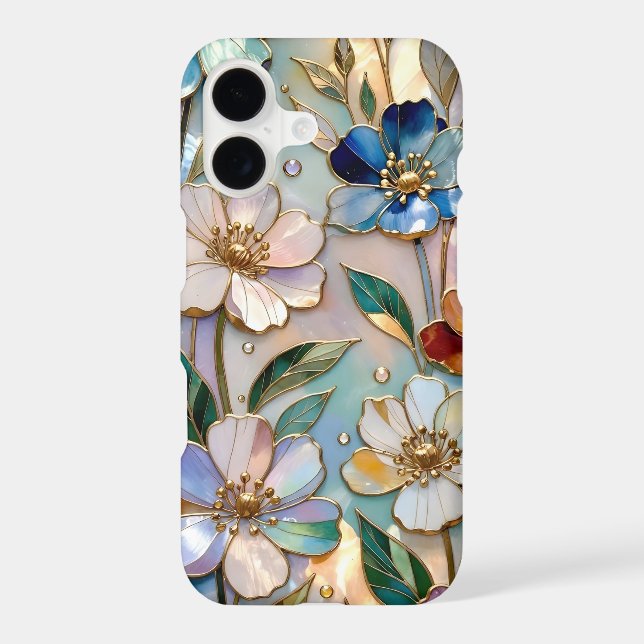 Elegant Floral iPhone Case Blue Gold Flower (Back)