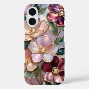 Elegant Floral iPhone Case Stained Glass Pink Gold