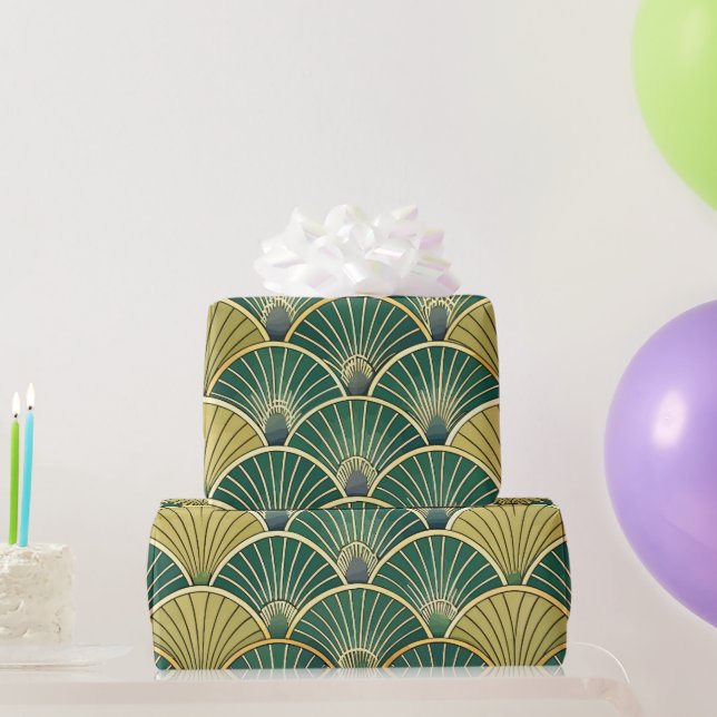 Elegant Floral Islamic Green Gold Art Deco Wrapping Paper (Party Gifts)