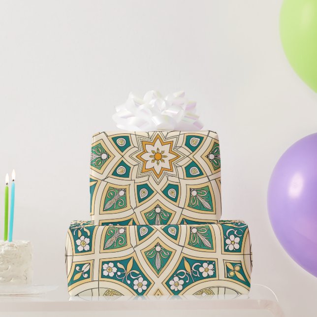 Elegant Floral Islamic Green Gold Wrapping Paper (Party Gifts)