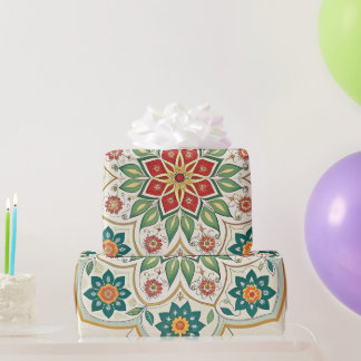 Elegant Floral Islamic Green Red  Wrapping Paper