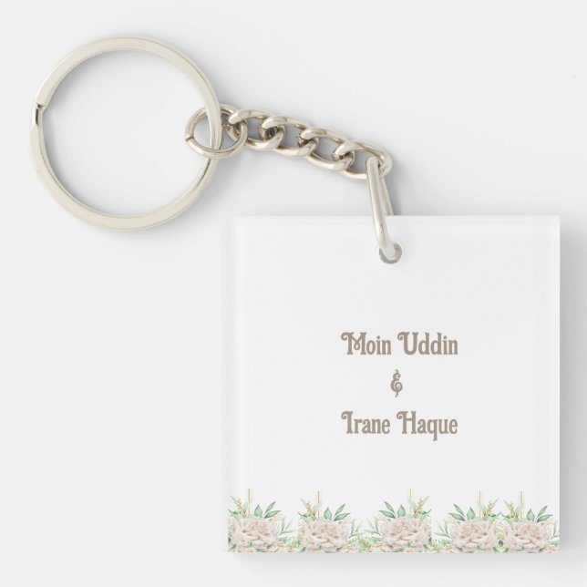 Elegant Floral Islamic Nikah Ceremony Invitation Key Ring (Front)