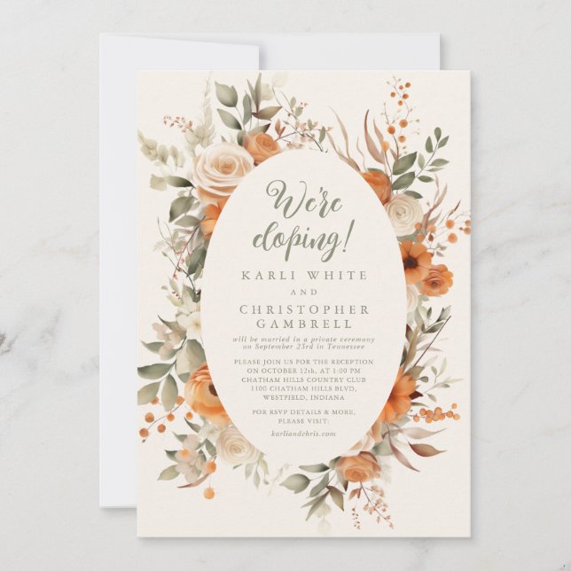 Elegant Floral Ivory Blush Elopement Reception Invitation (Front)
