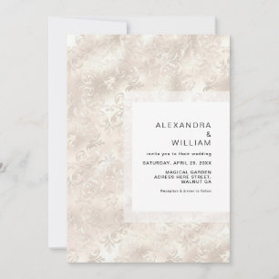 Elegant Floral Ivory Faux Foil Pearl Glam Wedding Invitation