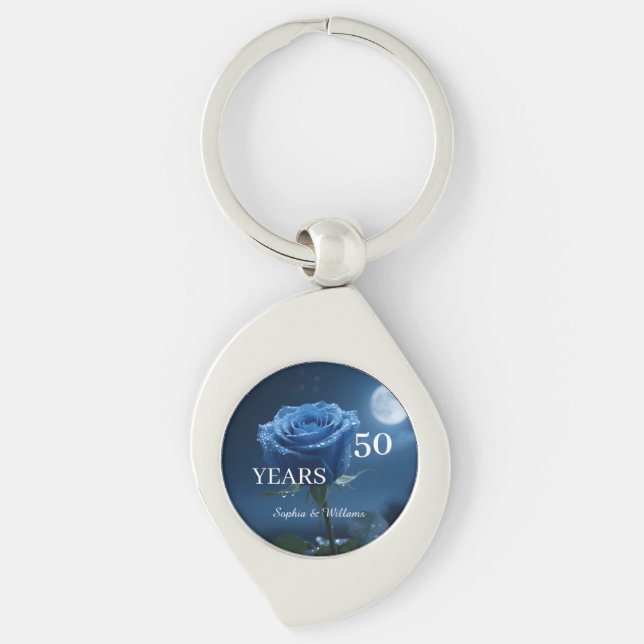 Elegant Floral Keepsake – Romantic Blue Rose Gift Key Ring (Front)