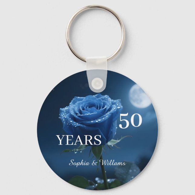 Elegant Floral Keepsake – Romantic Blue Rose Gift Key Ring (Front)