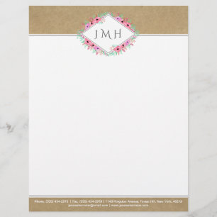 Elegant Floral & Kraft Personal Or Business Custom Letterhead