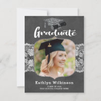 Elegant Floral Lace Chalkboard 4 Photo Graduation