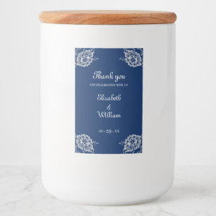 Elegant Floral Lace on Navy Blue Wedding Food Label