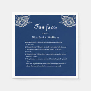 Elegant Floral Lace on Navy Blue Wedding Napkin