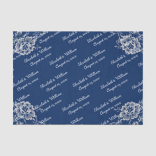 Elegant Floral Lace on Navy Blue Wedding Tissue Paper
