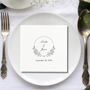 Elegant Floral Laurel Wreath Personalised Wedding Napkin
