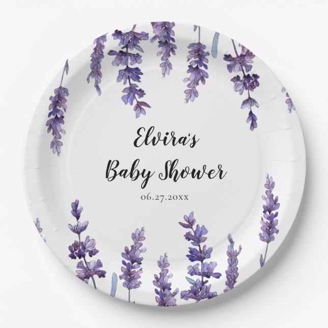 Elegant floral lavender Baby Shower Paper Plate (Front)