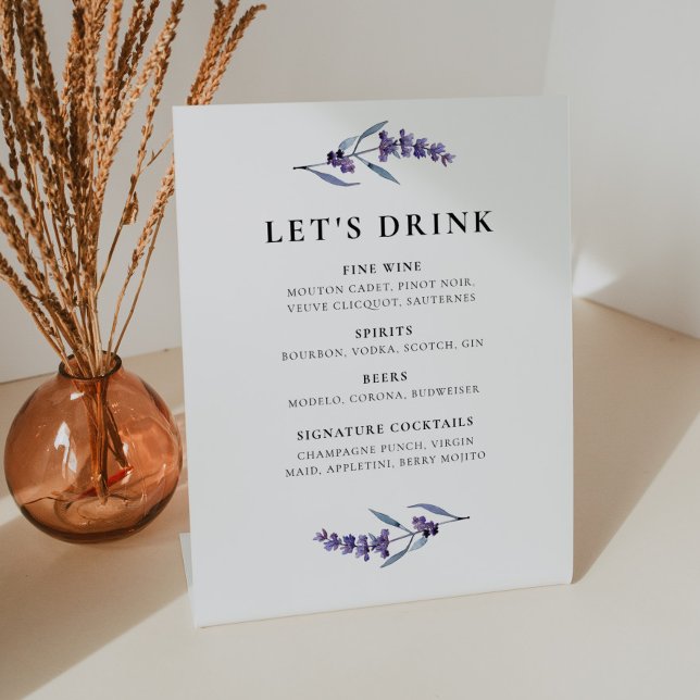 Elegant Floral Lavender Bar menu Pedestal Sign (Creator Uploaded)