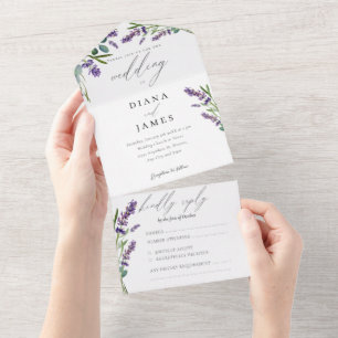 Elegant Floral Lavender Calligraphy Wedding All In One Invitation