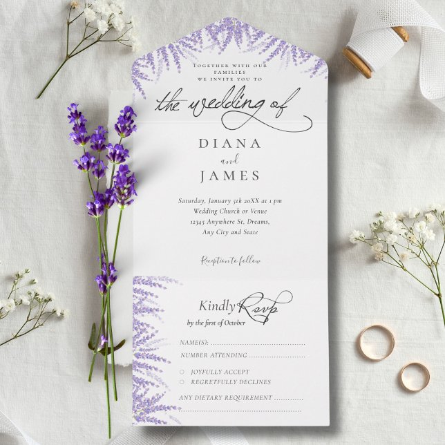 Elegant Floral Lavender Calligraphy Wedding All In One Invitation (Creator Uploaded)