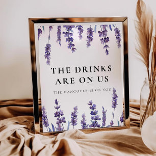 Elegant Floral Lavender Drinks are on us Poster