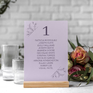 Elegant Floral Lavender Grey Wedding Table Number