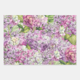 Elegant Floral Lavender Pink Hydrangea Pattern Wrapping Paper Sheet