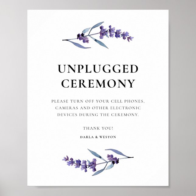 Elegant floral lavender Unplugged wedding ceremony Poster (Front)