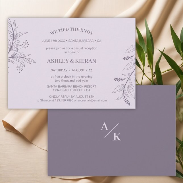 Elegant Floral Lavender We Tied the Knot Reception Invitation (Creator Uploaded)