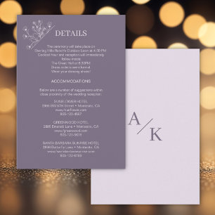 Elegant Floral Lavender Wedding Details Enclosure Card