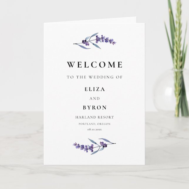 Elegant Floral Lavender Wedding Folded Programme (Front)