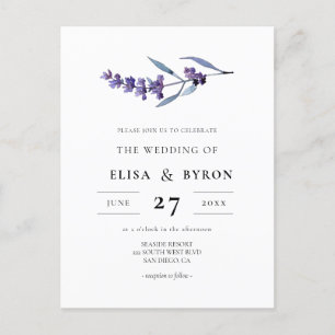 Elegant floral lavender wedding invitation postcard