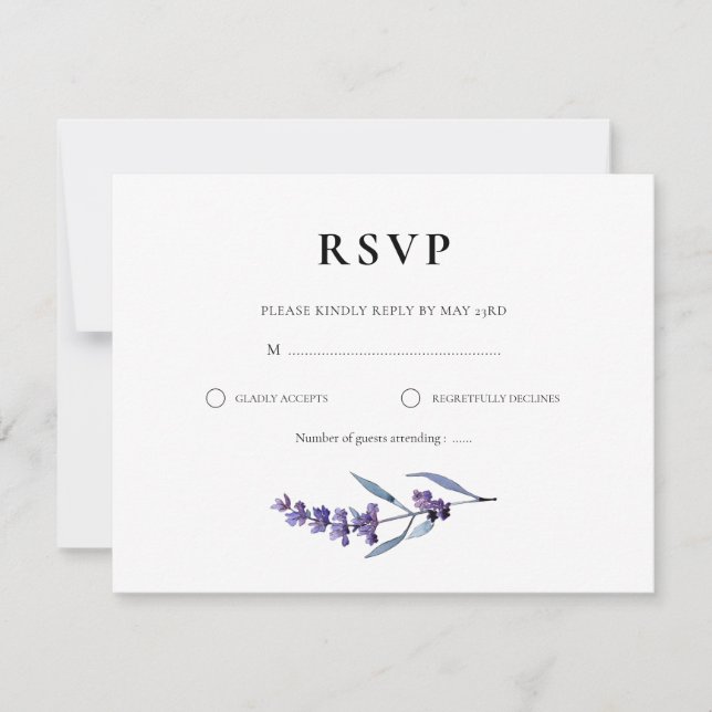 Elegant floral lavender wedding RSVP card (Front)