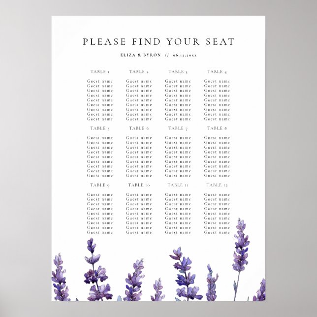 Elegant Floral Lavender Wedding Seating Chart (Front)