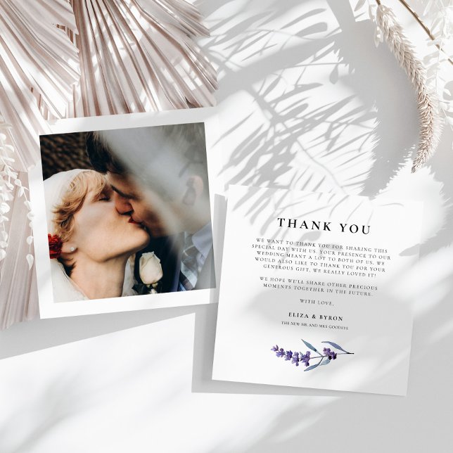 Elegant Floral Lavender Wedding Square Photo Thank You Card (Creator Uploaded)
