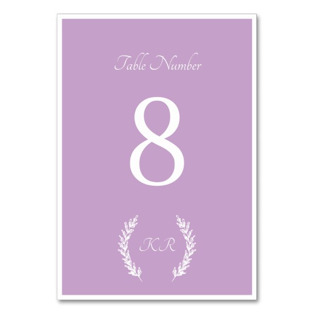 Elegant Floral Lavender Wedding Table Number (Front)