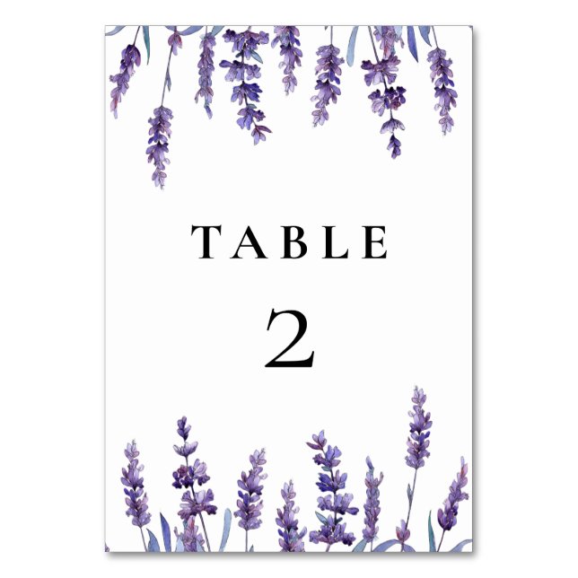 Elegant floral lavender wedding table number (Front)