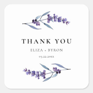 Elegant Floral Lavender Wedding Thank You Square Sticker