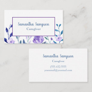 Elegant Floral Lavender White Watercolor Caregiver Business Card