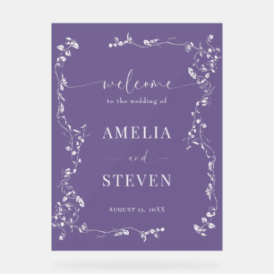 Elegant Floral Leaf Classic Wedding  Acrylic Sign