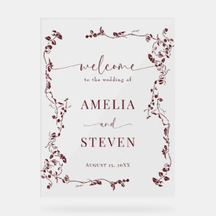 Elegant Floral Leaf Classic Wedding Acrylic Sign