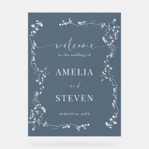Elegant Floral Leaf Classic Wedding  Acrylic Sign