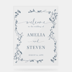 Elegant Floral Leaf Classic Wedding  Acrylic Sign