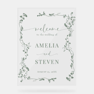Elegant Floral Leaf Classic Wedding  Acrylic Sign