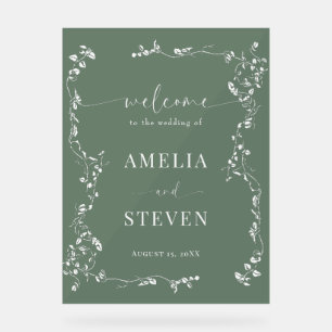 Elegant Floral Leaf Classic Wedding Acrylic Sign